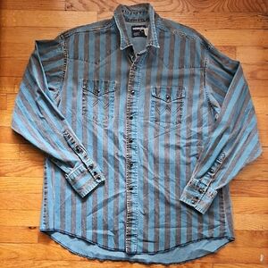 Vintage 1990's Wrangler Men's Denim Striped Shirt